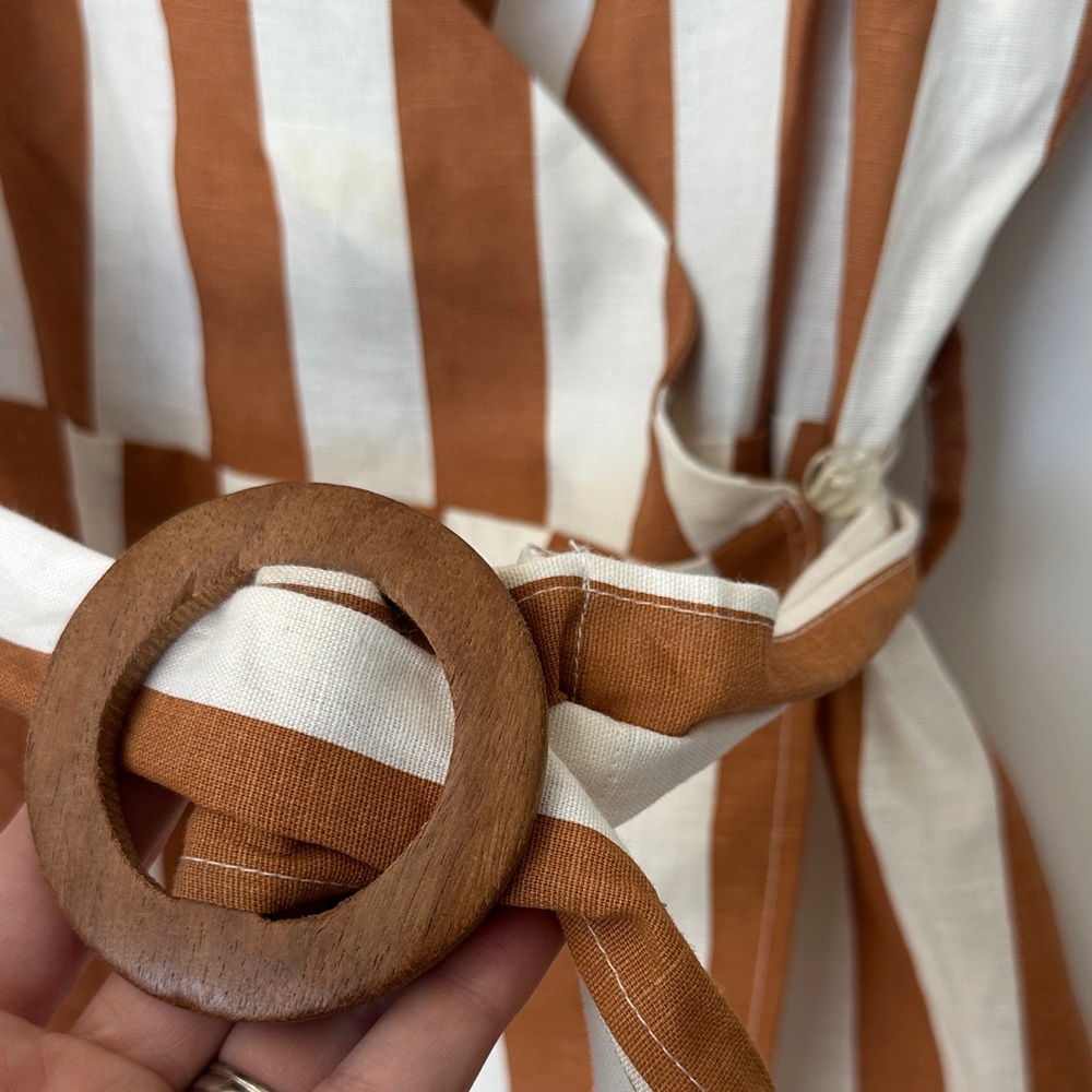 ASOS Brown and White Striped Midi wrap Dress 8 - Picture 4 of 9